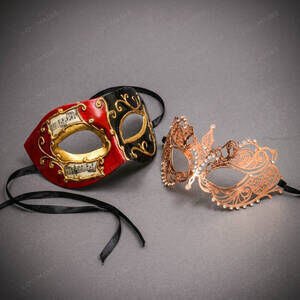 Venetian Musical Filigree Masquerade Halloween Party Mask Red Rose Gold